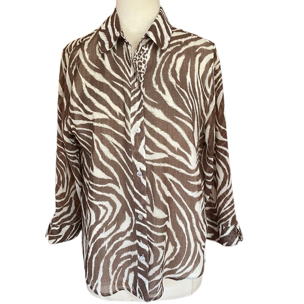 Alfred Dunner Animal Print Button Down Shirt